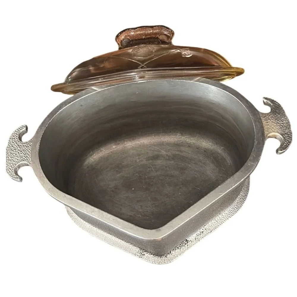 Guardian Service Cookware Hammered Aluminum Triangle Pot with Glass Lid Vintage